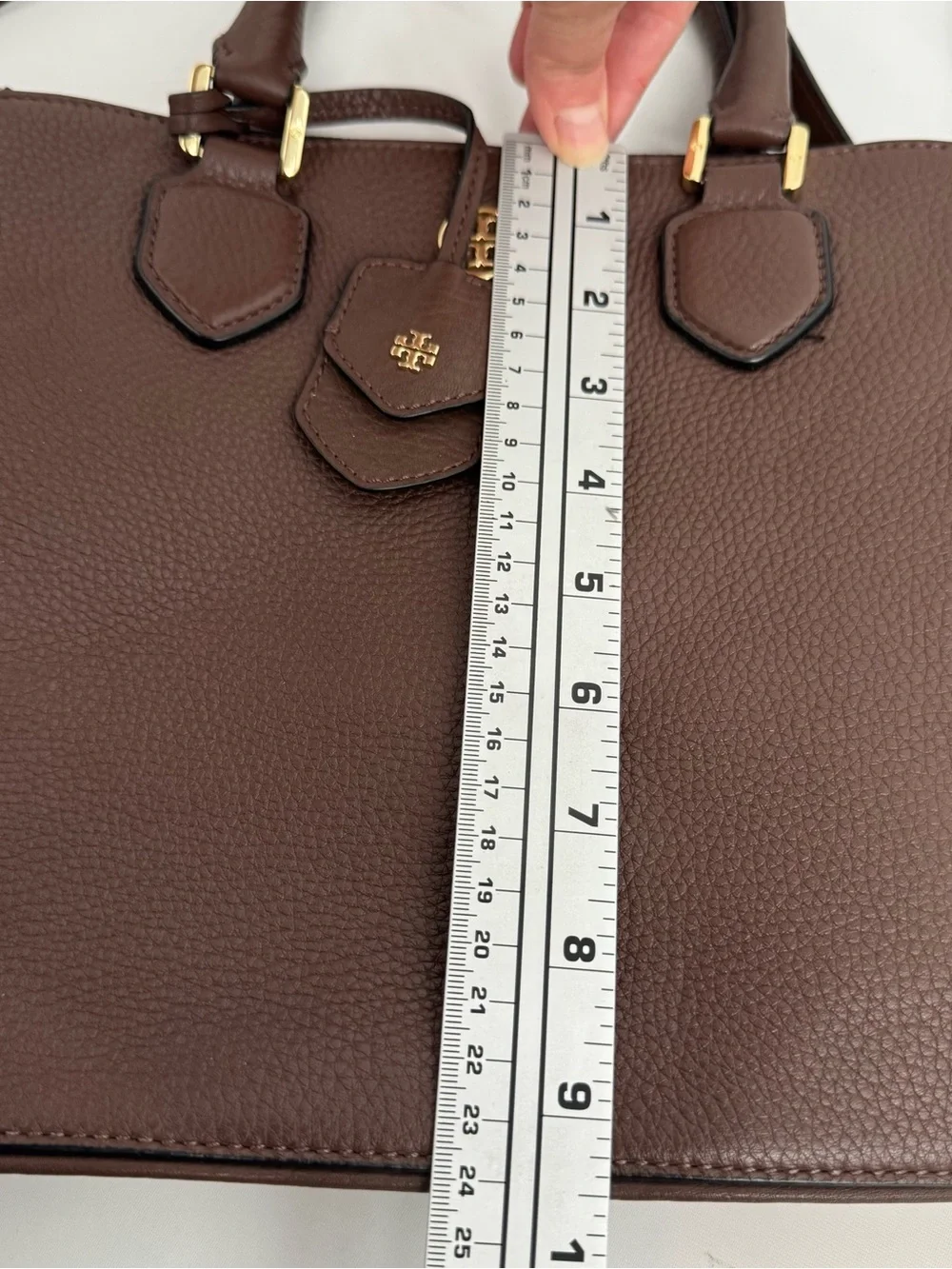 Tory Burch Robinson Pebbled Leather Triple Compartment Choco Brown Bag